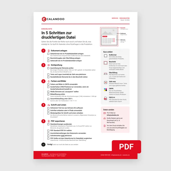 Vorschau der CALANDOO-Checkliste für Druckdaten